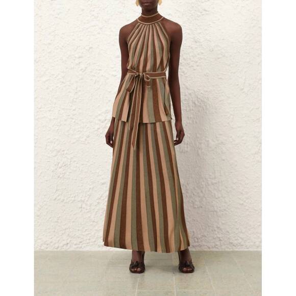 NEW ZIMMERMANN hypnotic midi skirt in metallic green stripe